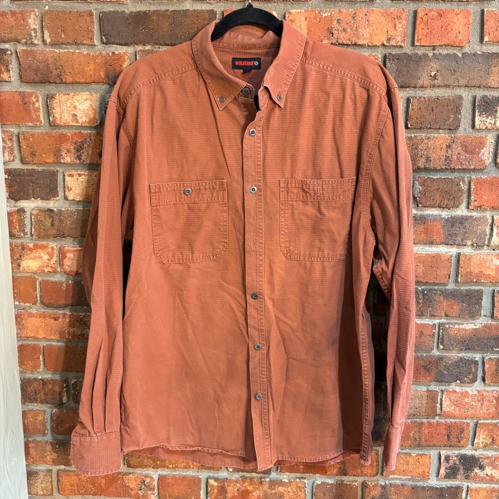 Wolverine mens hiking camping outdoors button up shirt orange L